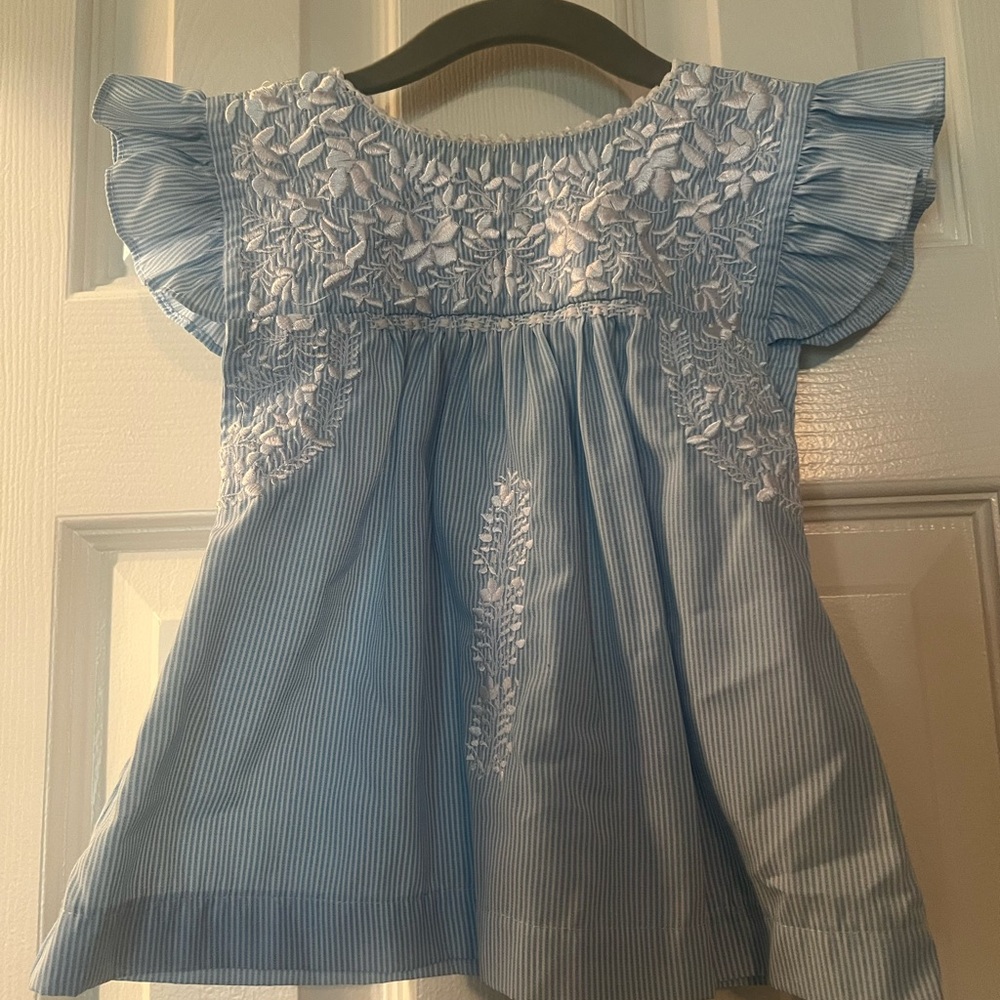 Sky Blue Kids Blouse with Floral Embroidery